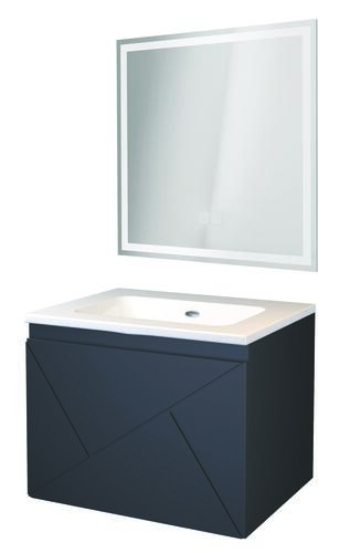 Meuble LONDRES a suspendre 60cm noir avec miroir LED SEVILLE 